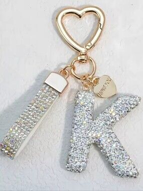 Shining Diamond Inlay 26 English Initial Letter Key Chain Car Bag Charm